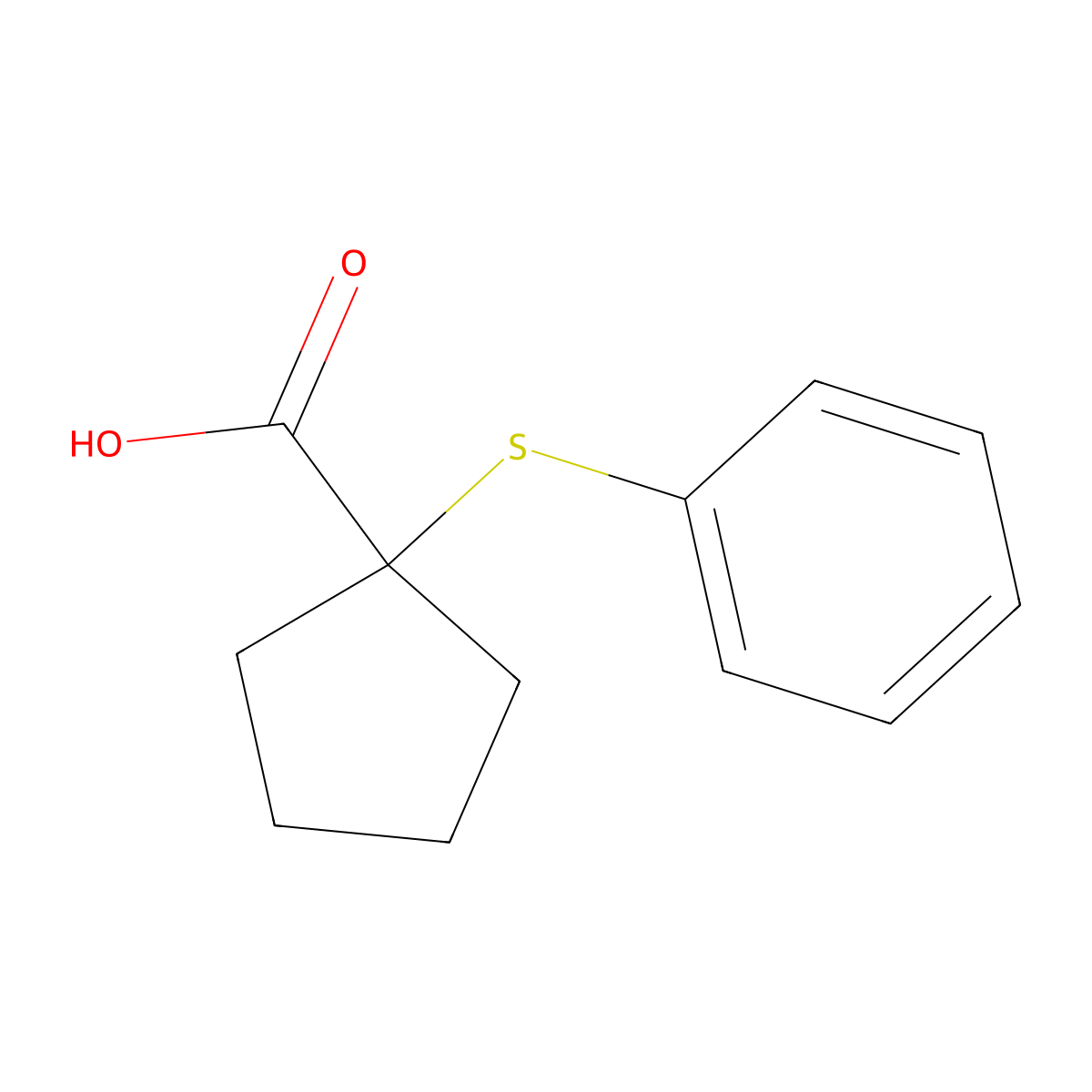 Cyclopentanecarboxylic acid, 1-(phenylthio)- molecular structure, CAS 57557-65-0