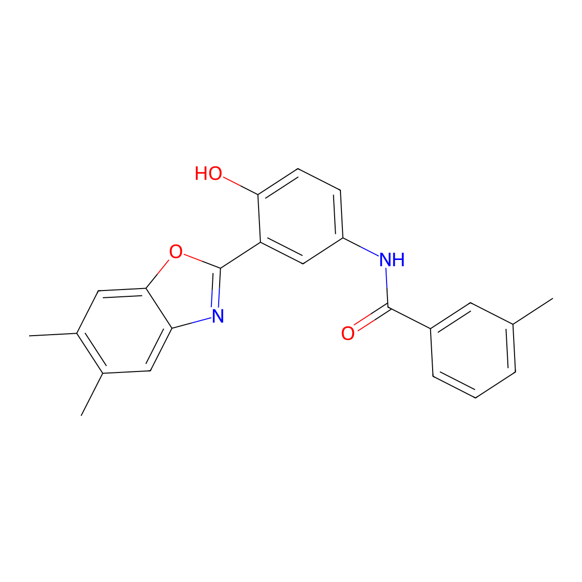 N-[3-(5,6-Dimethyl-1,3-benzoxazol-2-YL)-4-hydroxyphenyl]-3-methylbenzamide molecular structure, CAS 5756-18-3