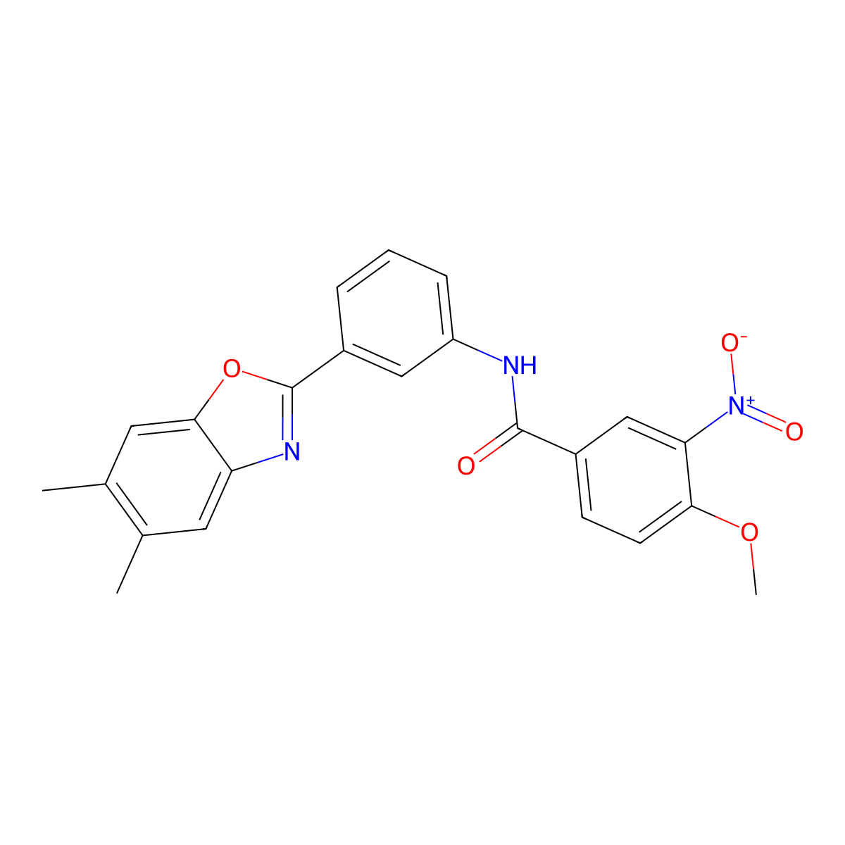 N-[3-(5,6-dimethyl-1,3-benzoxazol-2-yl)phenyl]-4-methoxy-3-nitrobenzamide molecular structure, CAS 5756-42-3