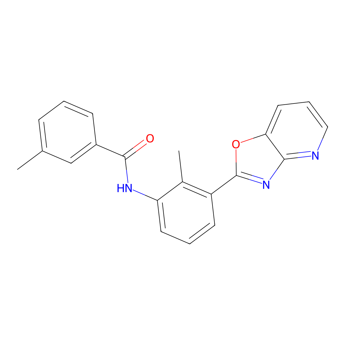 3-methyl-N-[2-methyl-3-([1,3]oxazolo[4,5-b]pyridin-2-yl)phenyl]benzamide molecular structure, CAS 5756-79-6