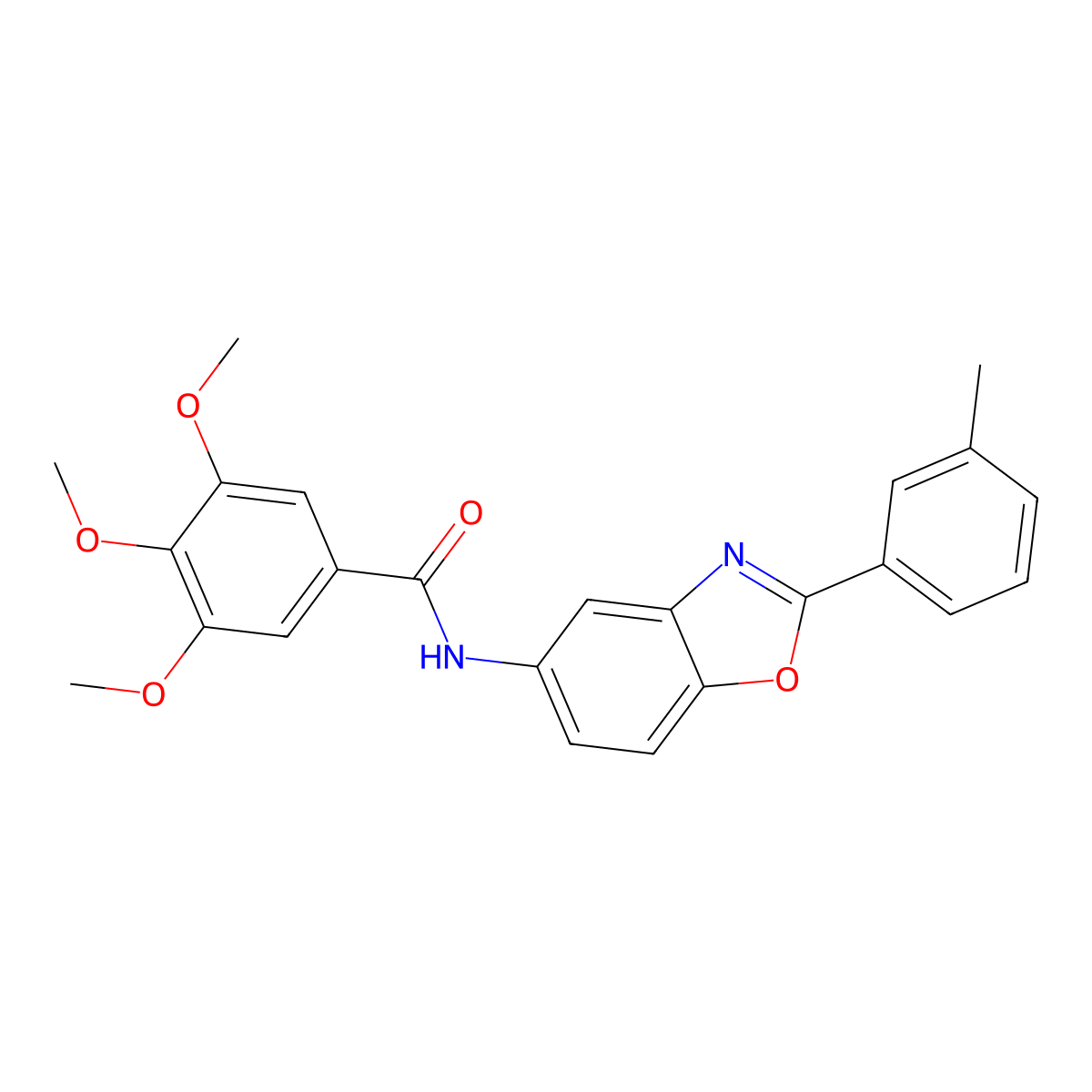 3,4,5-trimethoxy-N-[2-(3-methylphenyl)-1,3-benzoxazol-5-yl]benzamide molecular structure, CAS 5756-94-5