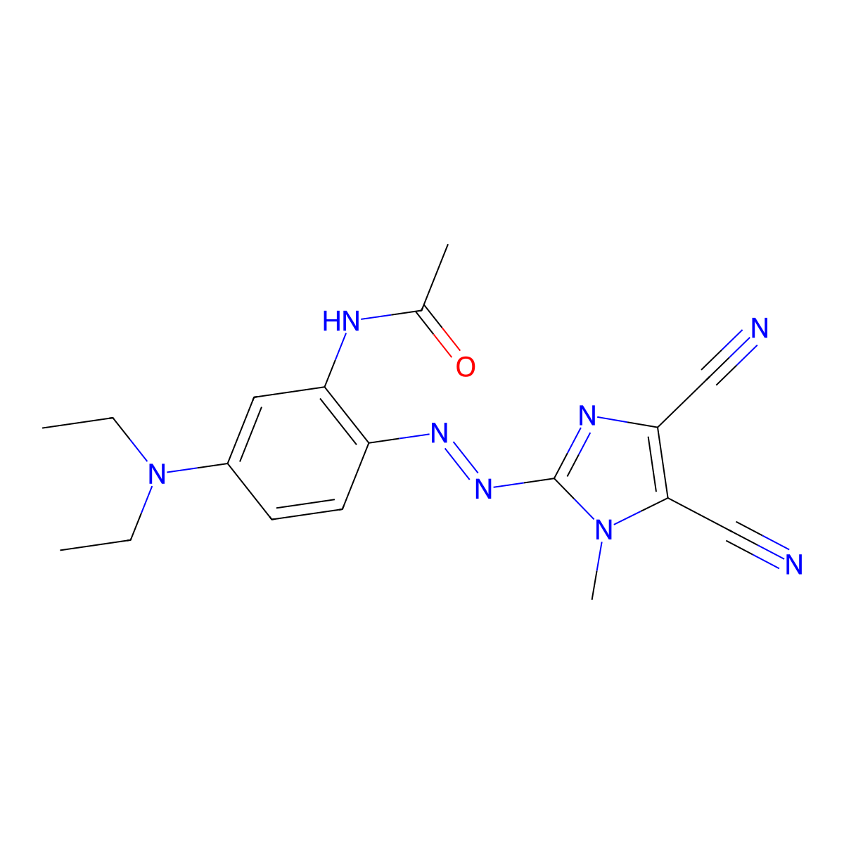 N-(2-(2-(4,5-Dicyano-1-methyl-1H-imidazol-2-yl)diazenyl)-5-(diethylamino)phenyl)acetamide molecular structure, CAS 57563-07-2