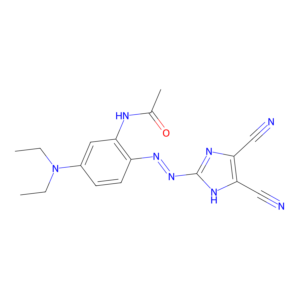 Acetamide, N-(2-(2-(4,5-dicyano-1H-imidazol-2-yl)diazenyl)-5-(diethylamino)phenyl)- molecular structure, CAS 57564-13-3
