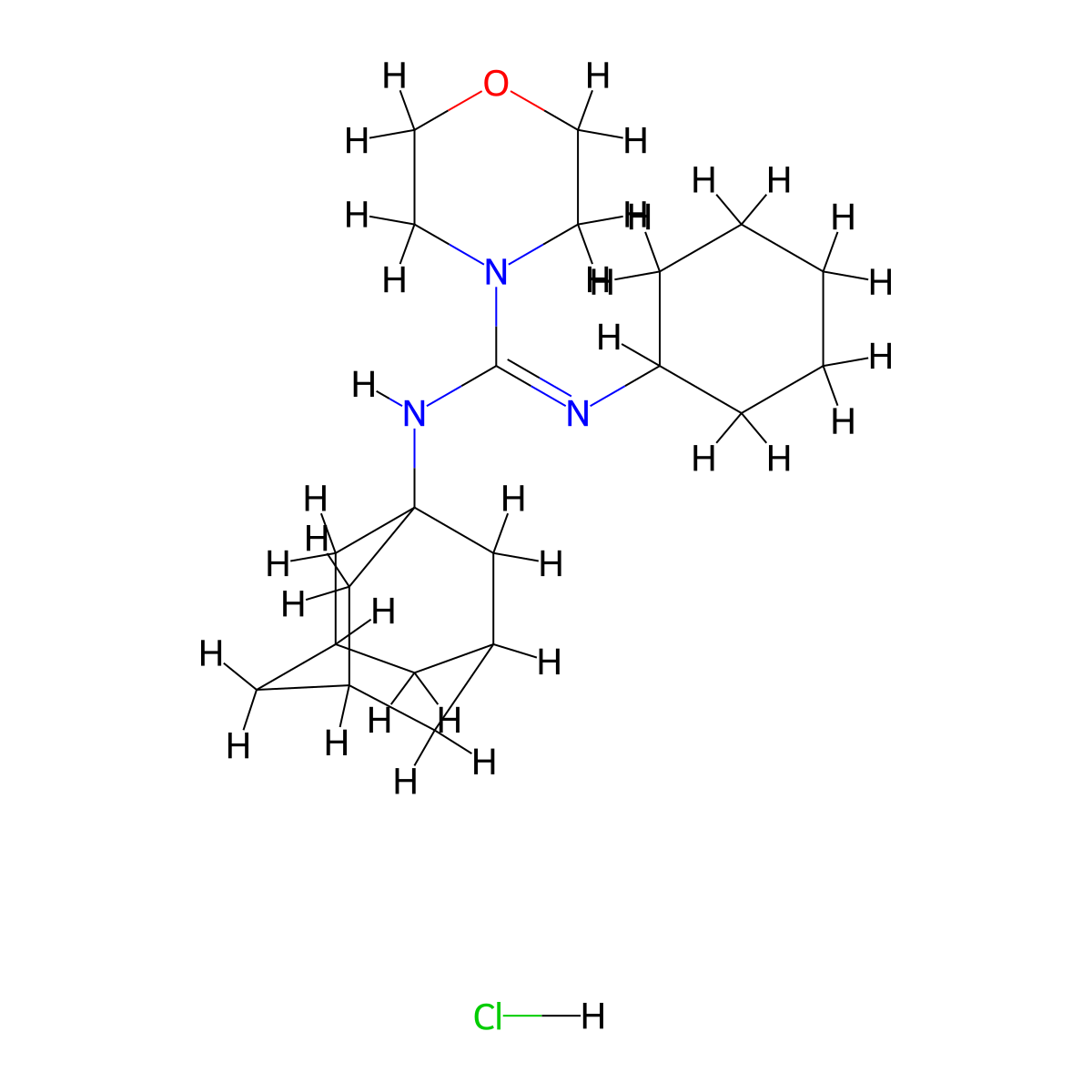 4-Morpholinecarboximidamide, N-cyclohexyl-N'-tricyclo(3.3.1.13,7)dec-1-yl-, hydrochloride (1:1) molecular structure, CAS 57568-80-6