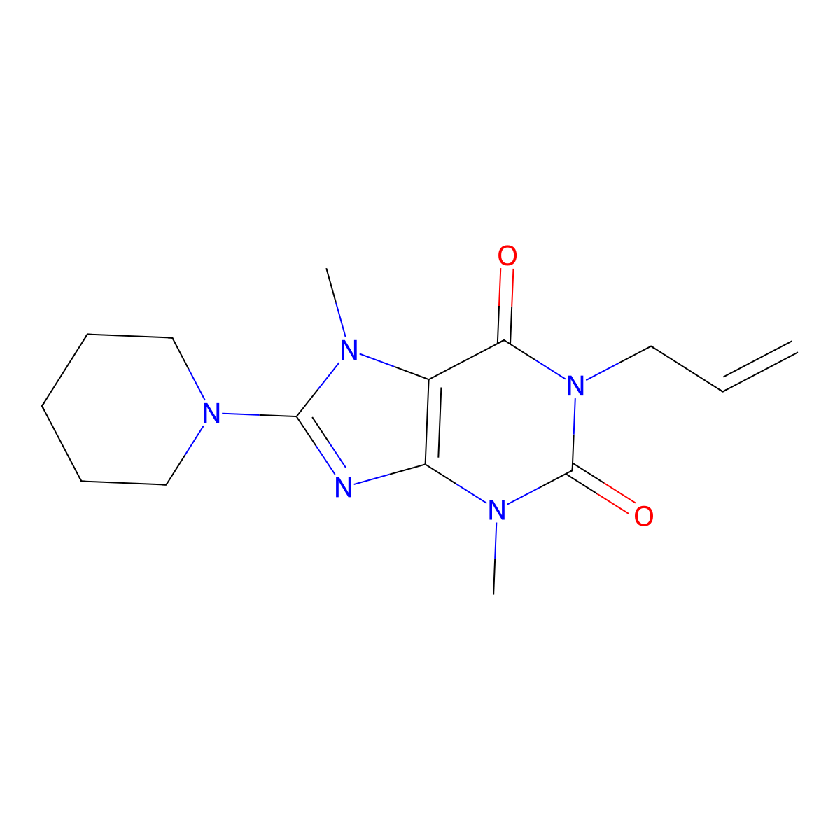 3,7-Dimethyl-8-piperidin-1-yl-1-prop-2-enylpurine-2,6-dione molecular structure, CAS 5757-37-9