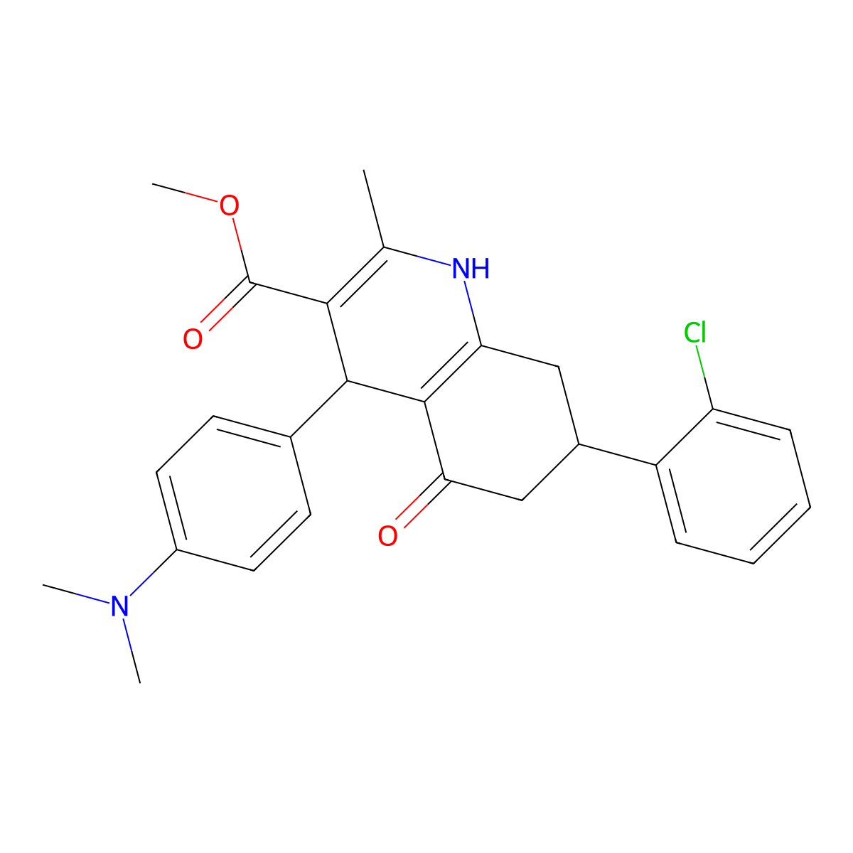 Methyl 7-(2-chlorophenyl)-4-[4-(dimethylamino)phenyl]-2-methyl-5-oxo-1,4,5,6,7,8-hexahydroquinoline-3-carboxylate molecular structure, CAS 5757-72-2