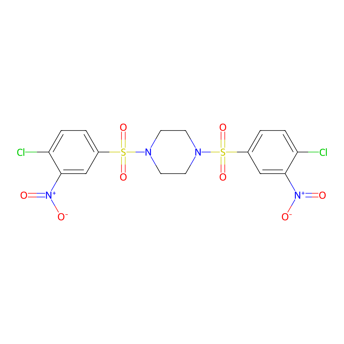 1,4-Bis((4-chloro-3-nitrophenyl)sulfonyl)piperazine molecular structure, CAS 57577-57-8