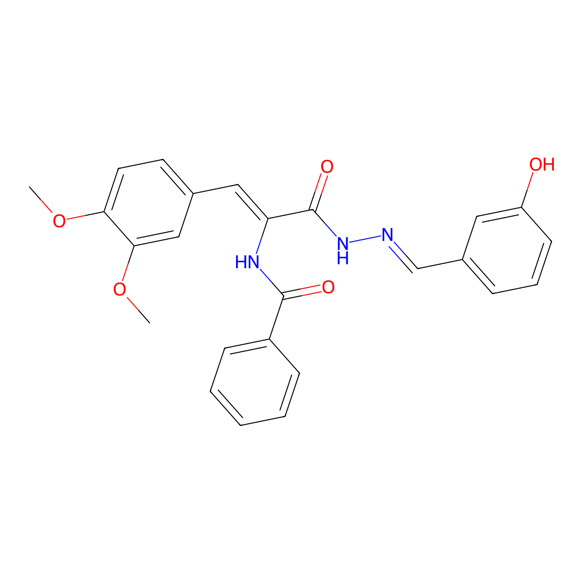N-[1-(3,4-dimethoxyphenyl)-3-[2-[(3-hydroxyphenyl)methylidene]hydrazinyl]-3-oxoprop-1-en-2-yl]benzamide molecular structure, CAS 5758-29-2
