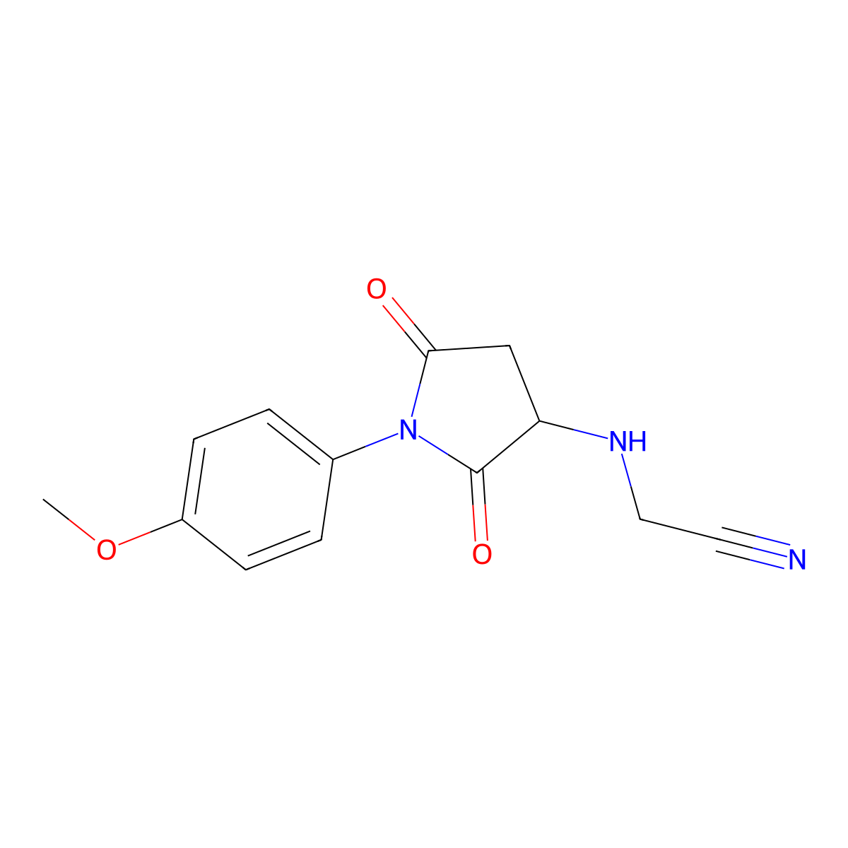 [1-(4-Methoxy-phenyl)-2,5-dioxo-pyrrolidin-3-ylamino]-acetonitrile molecular structure, CAS 5758-38-3
