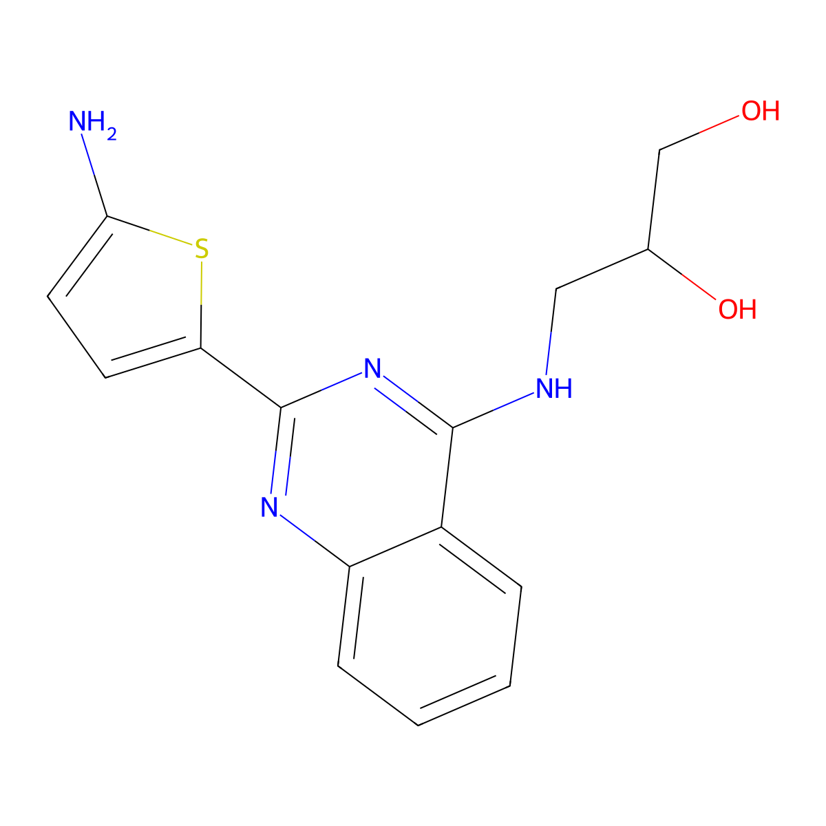3-((2-(5-Amino-2-thienyl)-4-quinazolinyl)amino)-1,2-propanediol molecular structure, CAS 57584-57-3