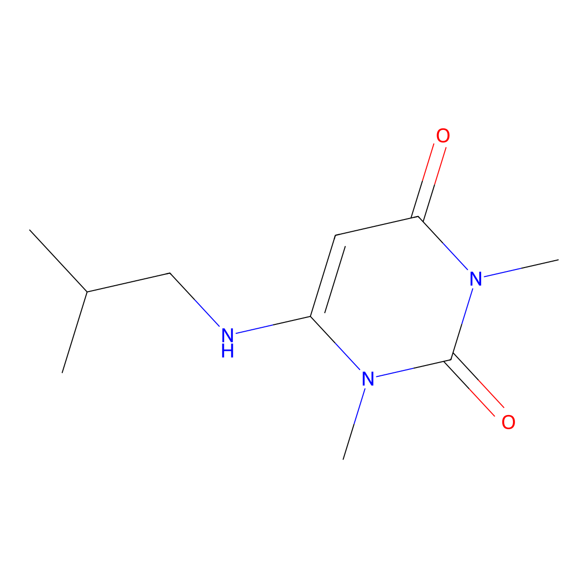1,3-dimethyl-6-[(2-methylpropyl)amino]pyrimidine-2,4(1H,3H)-dione molecular structure, CAS 5759-77-3