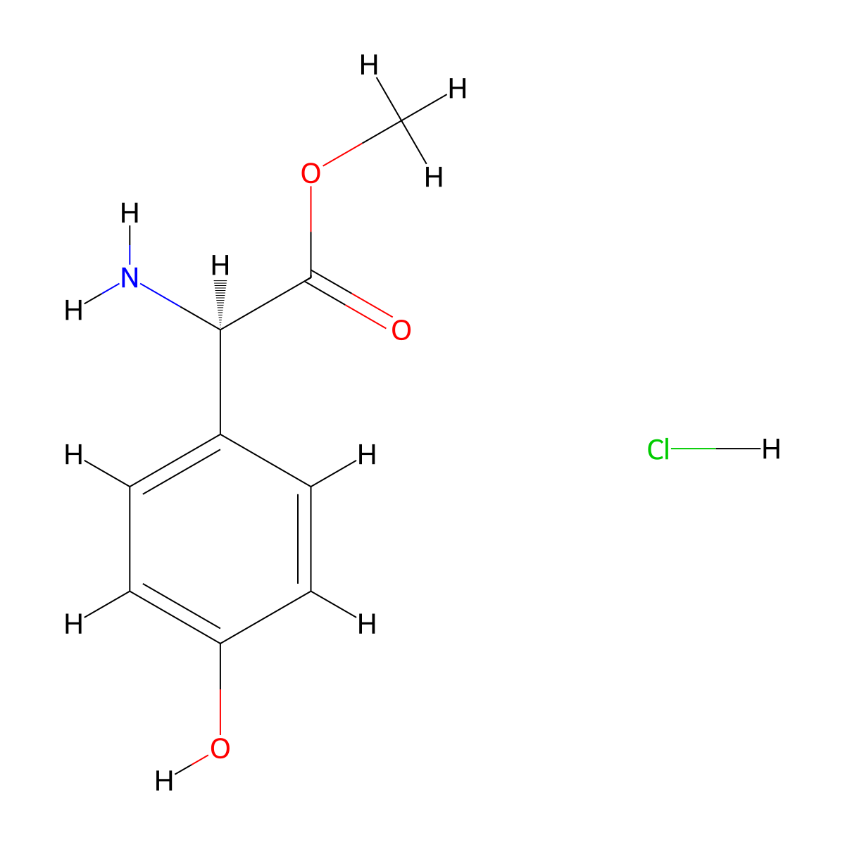 Methyl (2R)-amino(4-hydroxyphenyl)acetate--hydrogen chloride (1/1) molecular structure, CAS 57591-61-4