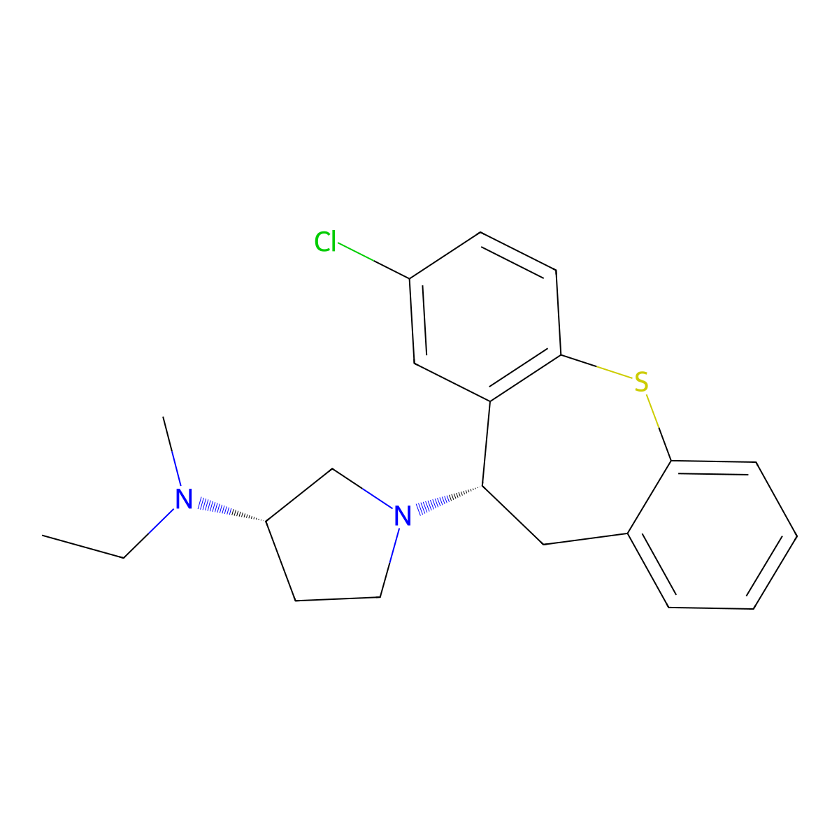 Dibenzo(b,f)thiepin, 10,11-dihydro-8-chloro-(S)-10-((S)-3'-methylethylaminopyrrolidino)- molecular structure, CAS 57602-85-4