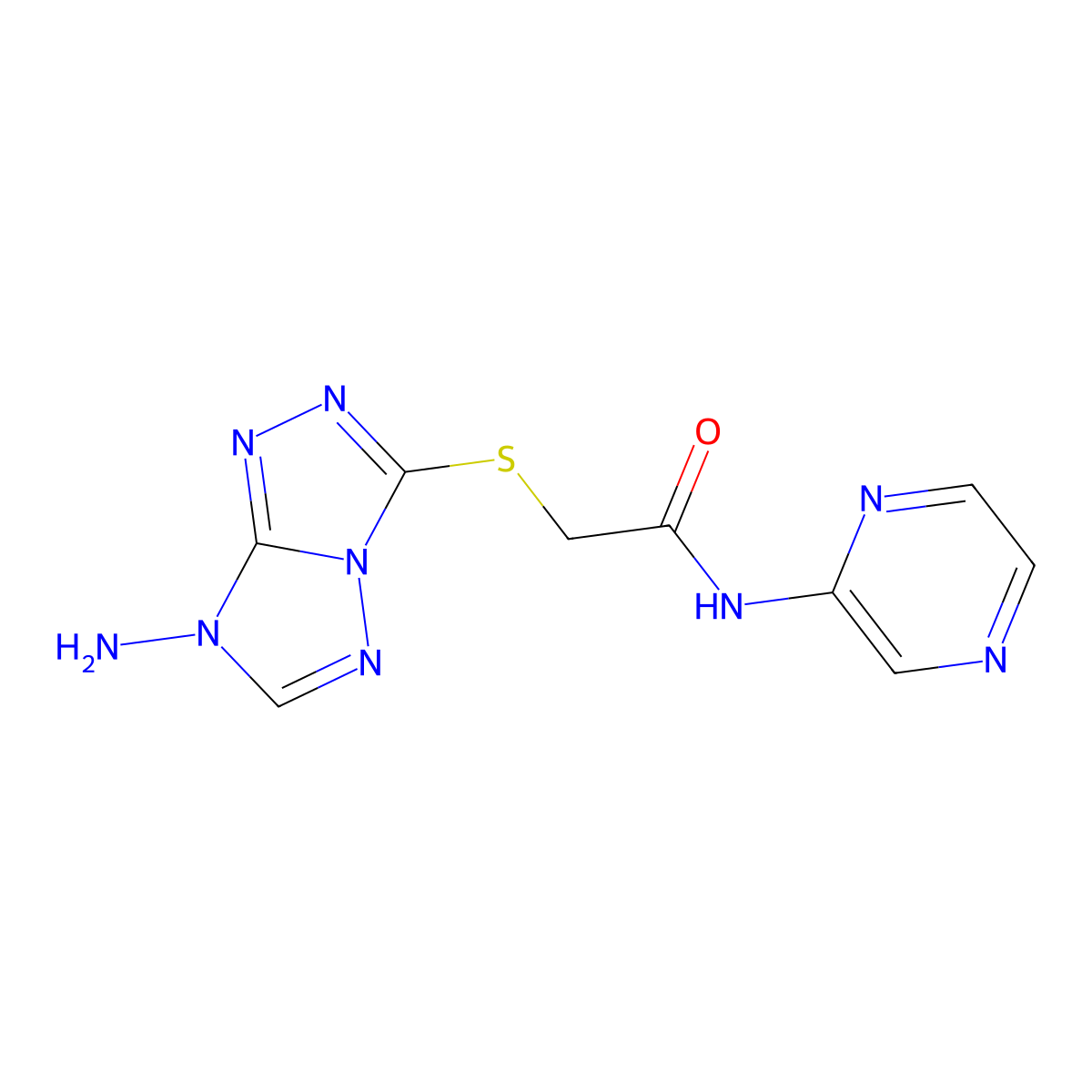 2-({7-Amino-7H-[1,2,4]triazolo[4,3-B][1,2,4]triazol-3-YL}sulfanyl)-N-(pyrazin-2-YL)acetamide molecular structure, CAS 5761-19-3