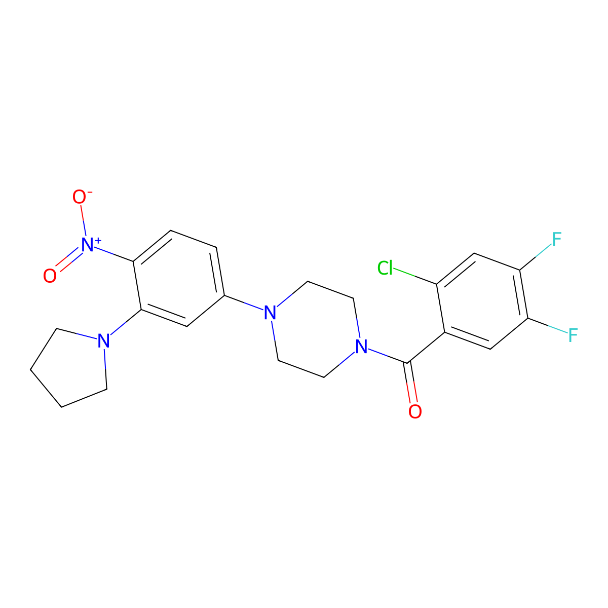 (2-Chloro-4,5-difluorophenyl)-[4-(4-nitro-3-pyrrolidin-1-ylphenyl)piperazin-1-yl]methanone molecular structure, CAS 5761-53-5
