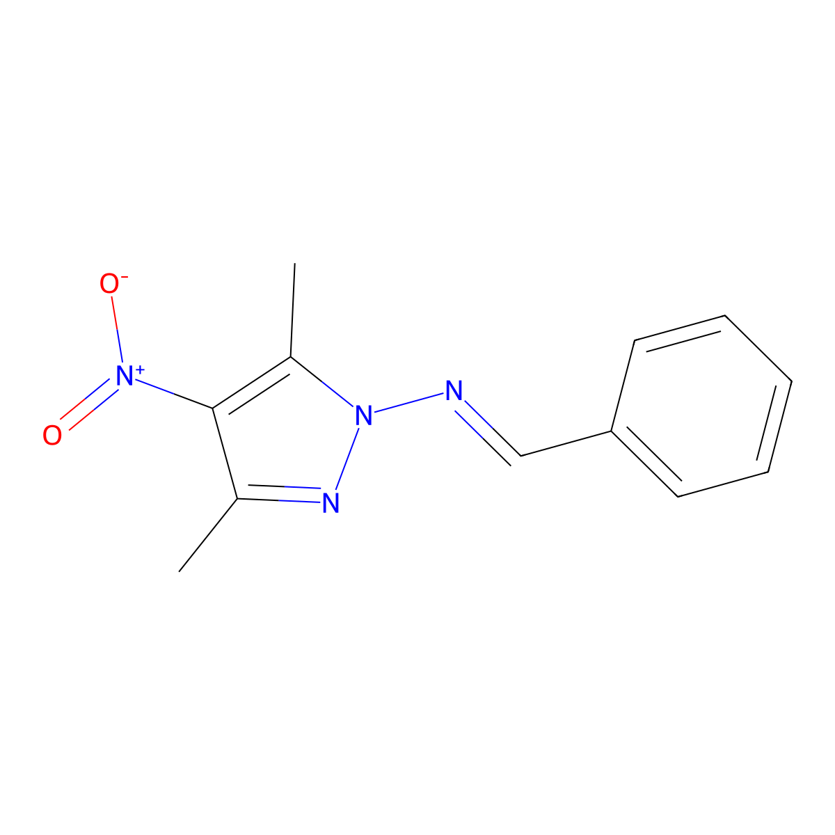 N-(3,5-dimethyl-4-nitropyrazol-1-yl)-1-phenylmethanimine molecular structure, CAS 5761-59-1