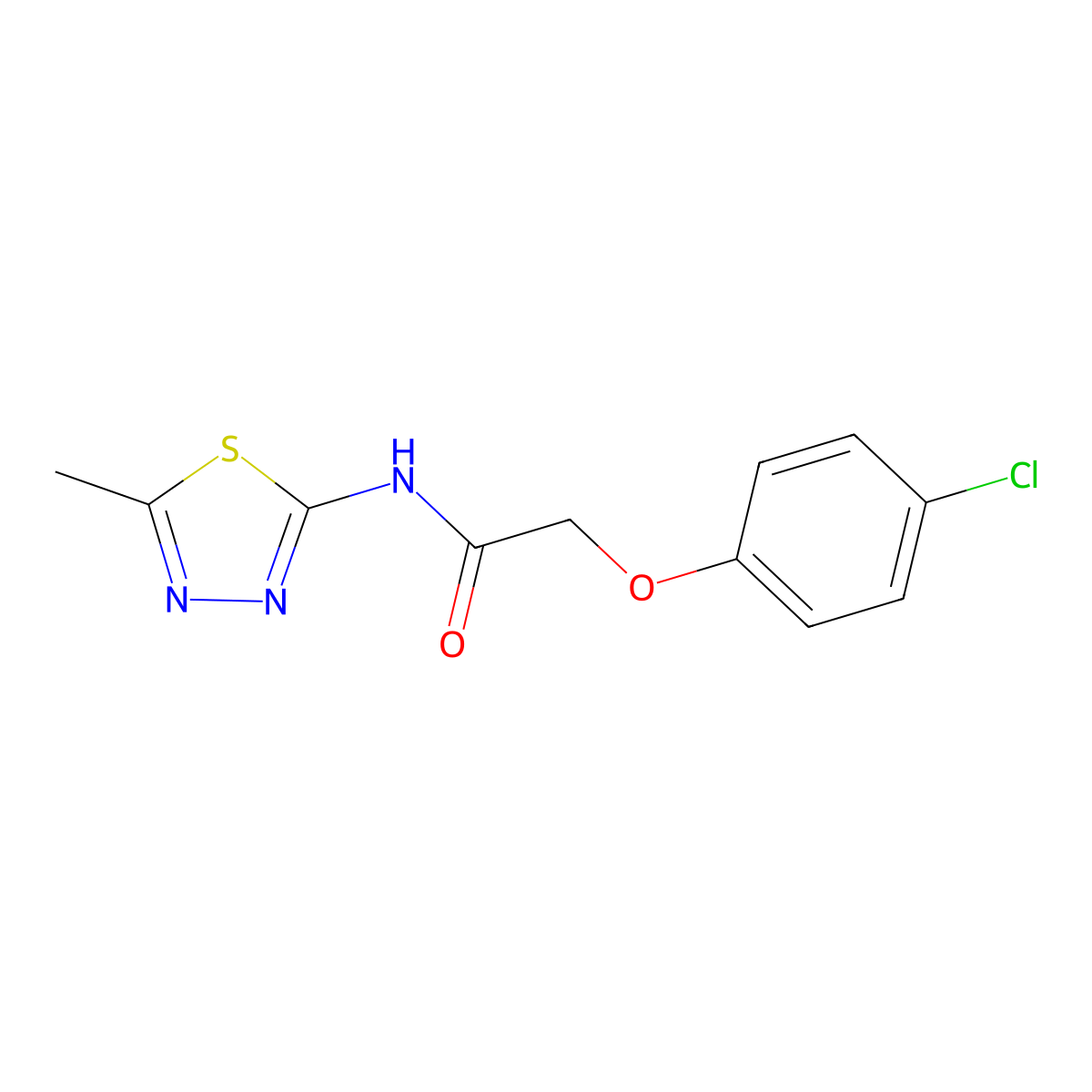 2-(4-chlorophenoxy)-N-(5-methyl-1,3,4-thiadiazol-2-yl)acetamide molecular structure, CAS 57628-18-9