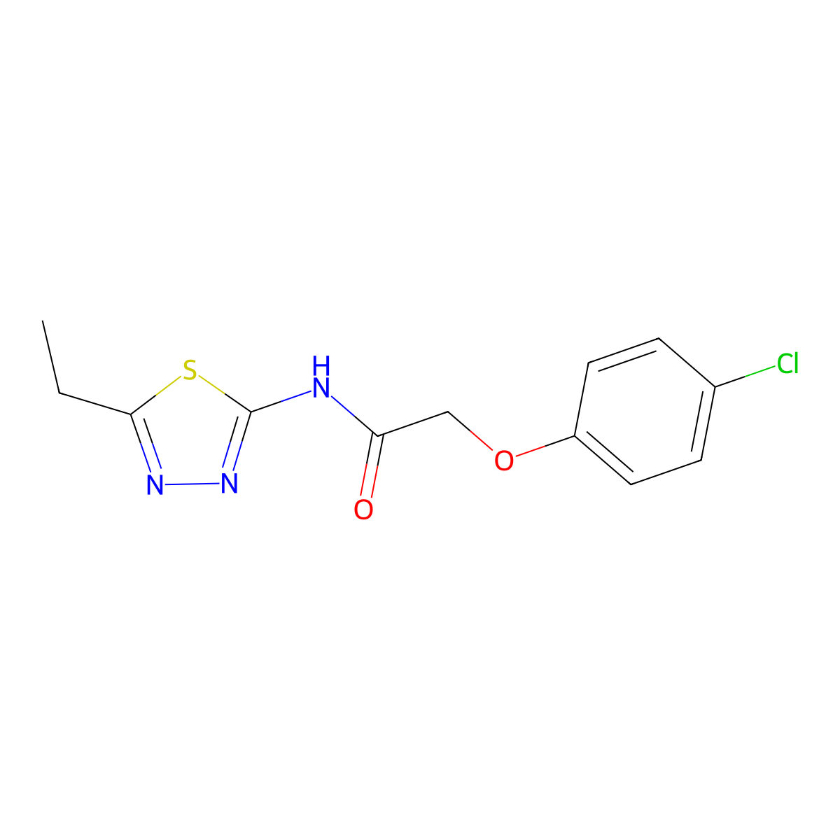 2-(4-chlorophenoxy)-N-(5-ethyl-1,3,4-thiadiazol-2-yl)acetamide molecular structure, CAS 57628-24-7