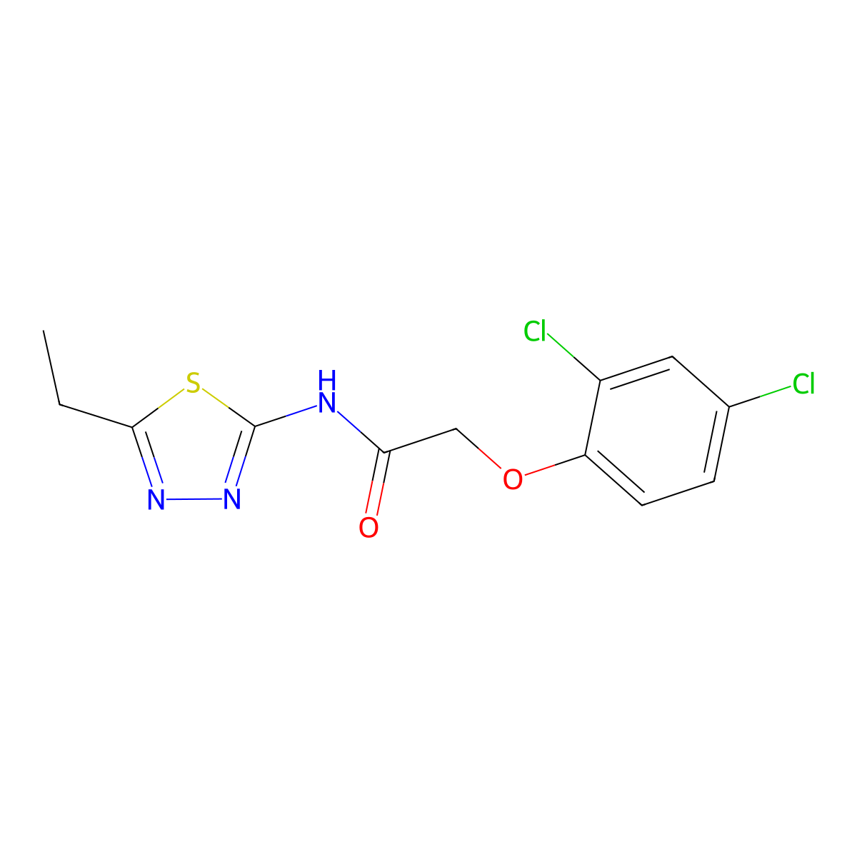 2-(2,4-dichlorophenoxy)-N-(5-ethyl-1,3,4-thiadiazol-2-yl)acetamide molecular structure, CAS 57628-25-8