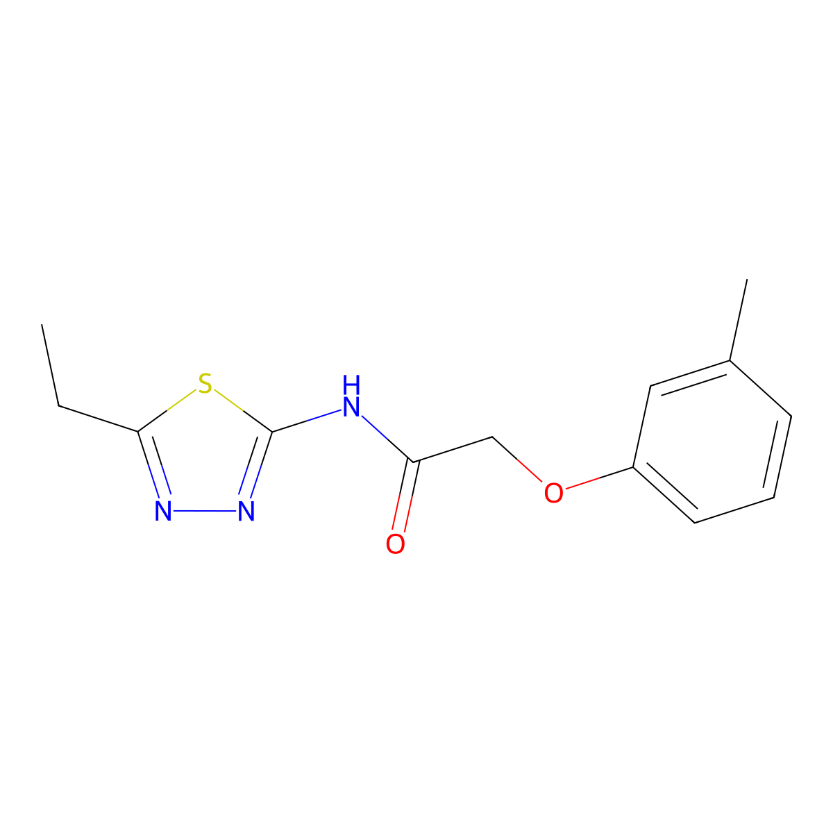 N-(5-ethyl-1,3,4-thiadiazol-2-yl)-2-(3-methylphenoxy)acetamide molecular structure, CAS 57628-27-0