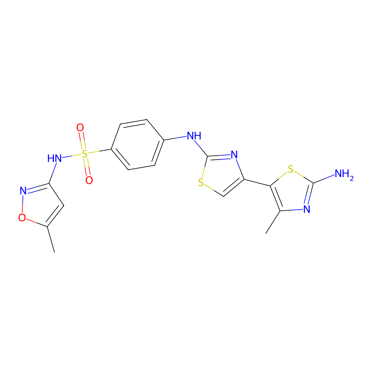 4-[[4-(2-amino-4-methyl-1,3-thiazol-5-yl)-1,3-thiazol-2-yl]amino]-N-(5-methyl-1,2-oxazol-3-yl)benzenesulfonamide molecular structure, CAS 5763-22-4