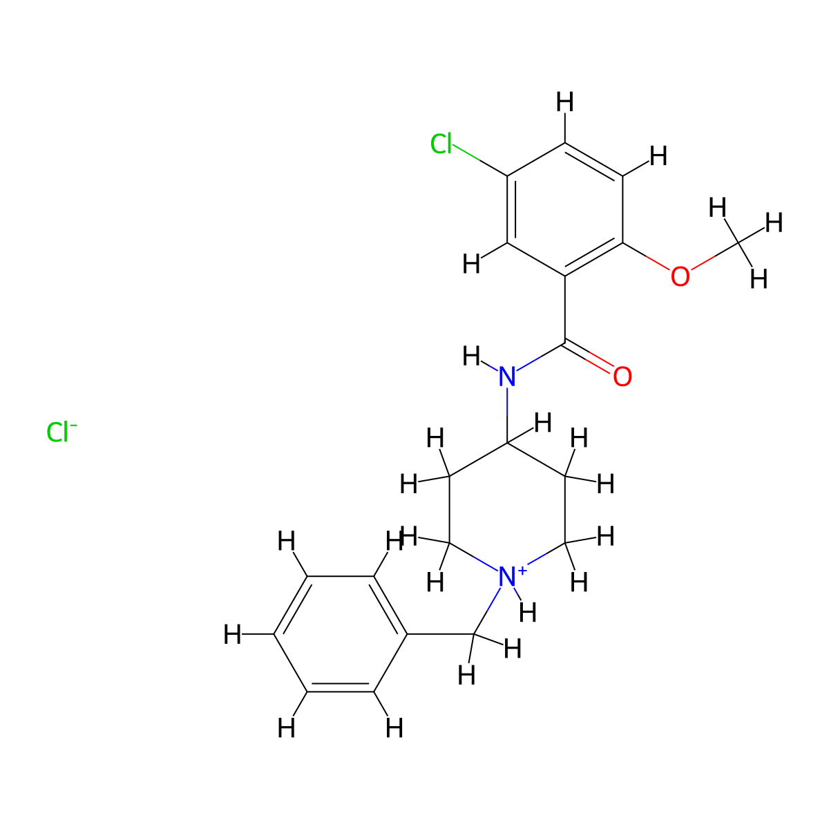 Benzamide, 5-chloro-2-methoxy-N-(1-(phenylmethyl)-4-piperidinyl)-, monohydrochloride molecular structure, CAS 57645-35-9