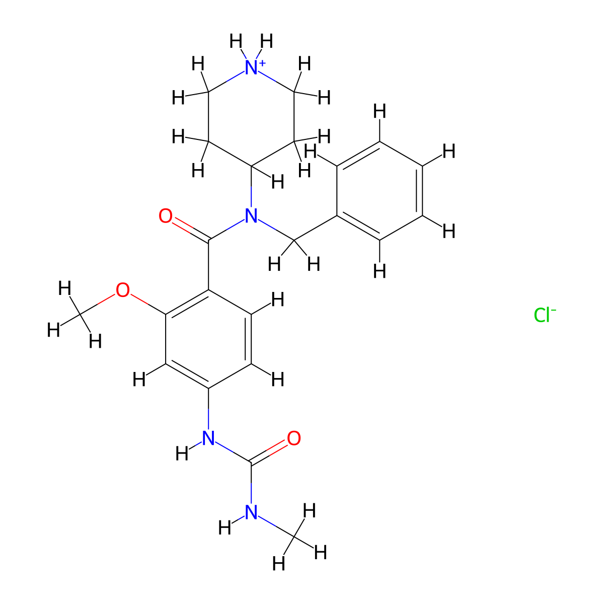 Benzamide, 2-methoxy-4-(((methylamino)carbonyl)amino)-N-(1-(phenylmethyl)-4-piperidinyl)-, monohydrochloride molecular structure, CAS 57645-40-6