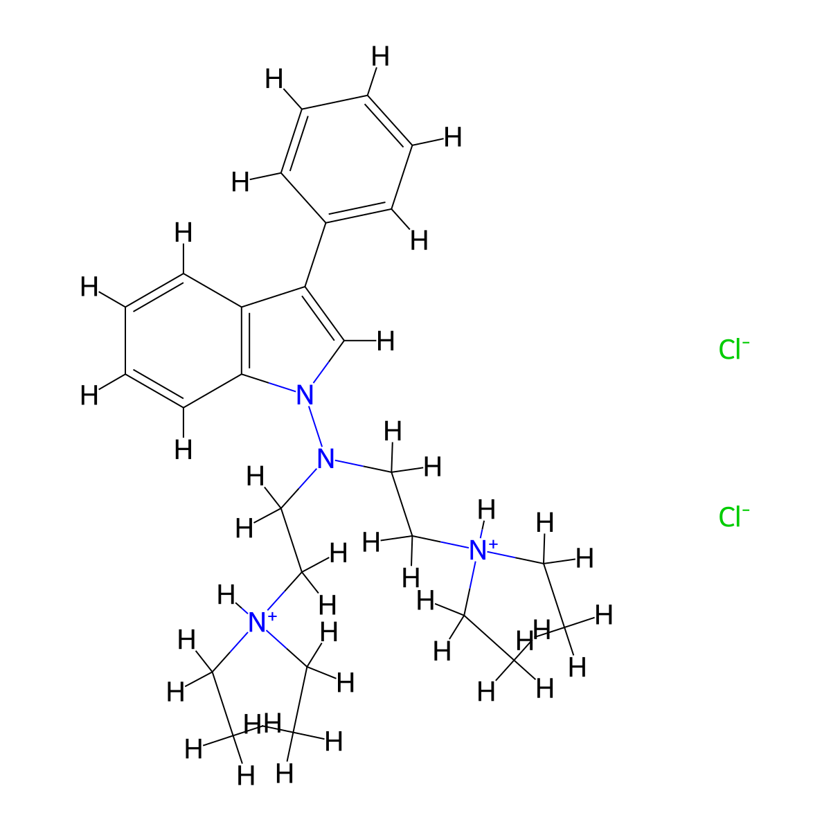 Indole, 1-(bis(2-(diethylamino)ethyl)amino)-3-phenyl-, dihydrochloride molecular structure, CAS 57647-13-9