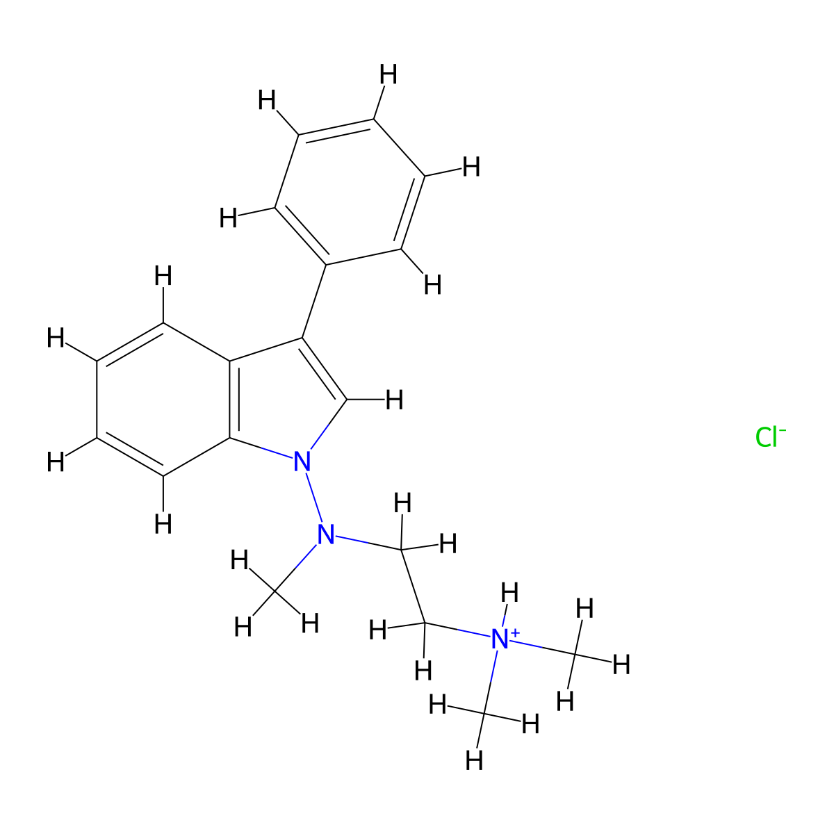 1,2-Ethanediamine, N1,N1,N2-trimethyl-N2-(3-phenyl-1H-indol-1-yl)-, hydrochloride (1:1) molecular structure, CAS 57647-35-5