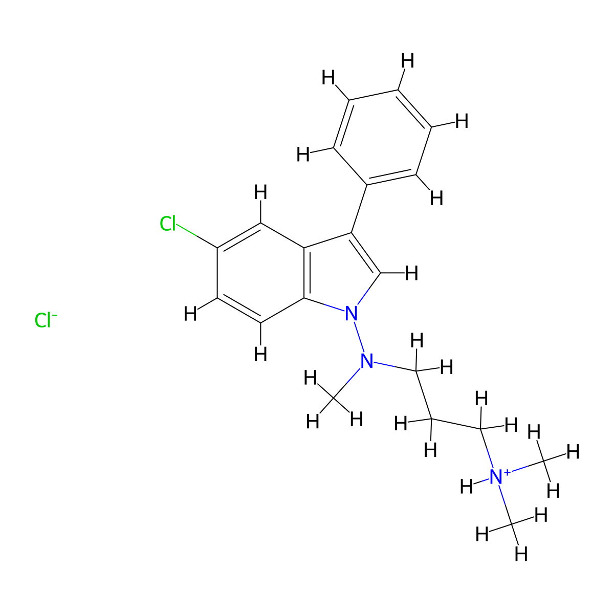 N~1~-(5-Chloro-3-phenyl-1H-indol-1-yl)-N~1~,N~3~,N~3~-trimethylpropane-1,3-diamine--hydrogen chloride (1/1) molecular structure, CAS 57647-37-7