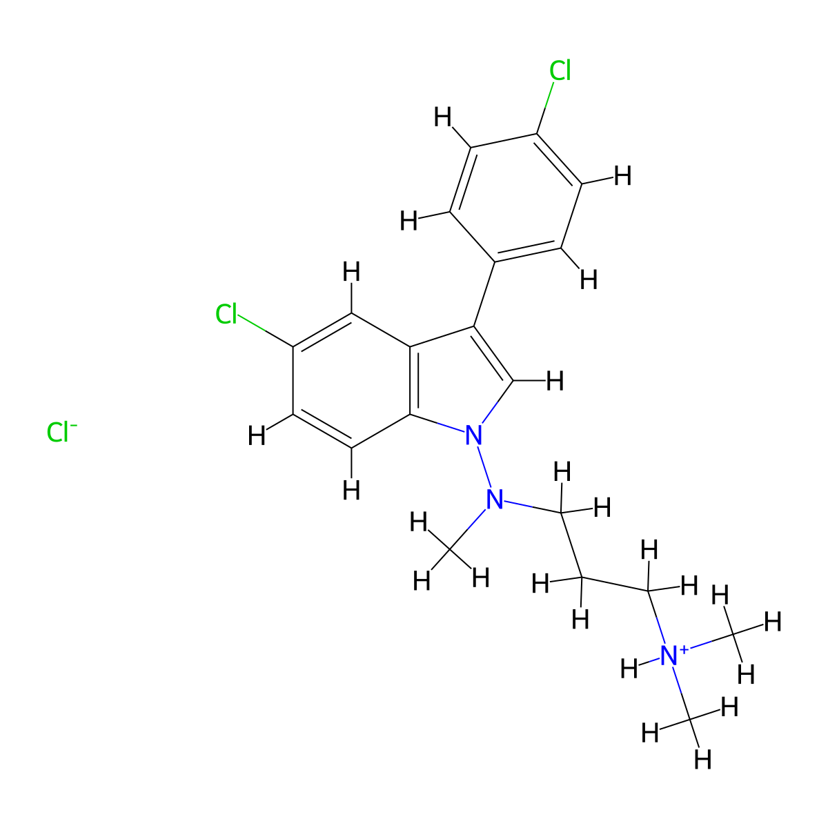 Indole, 5-chloro-3-(p-chlorophenyl)-1-((3-(dimethylamino)propyl)methylamino)-, hydrochloride molecular structure, CAS 57647-41-3