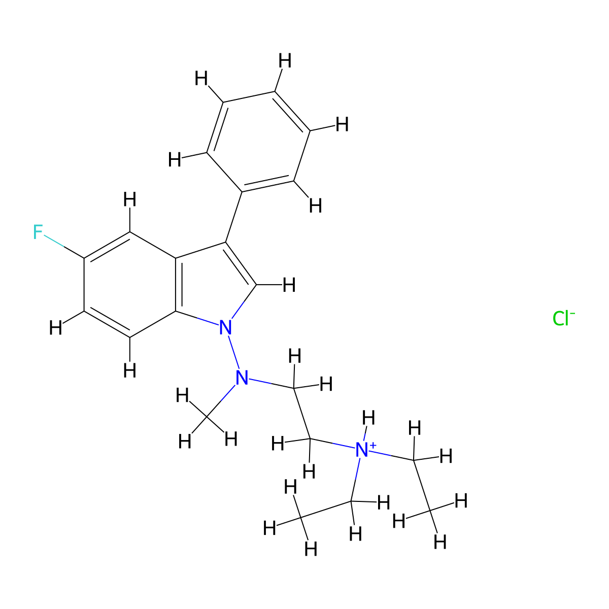 Indole, 1-((2-(diethylamino)ethyl)methylamino)-5-fluoro-3-phenyl-, hydrochloride molecular structure, CAS 57647-42-4