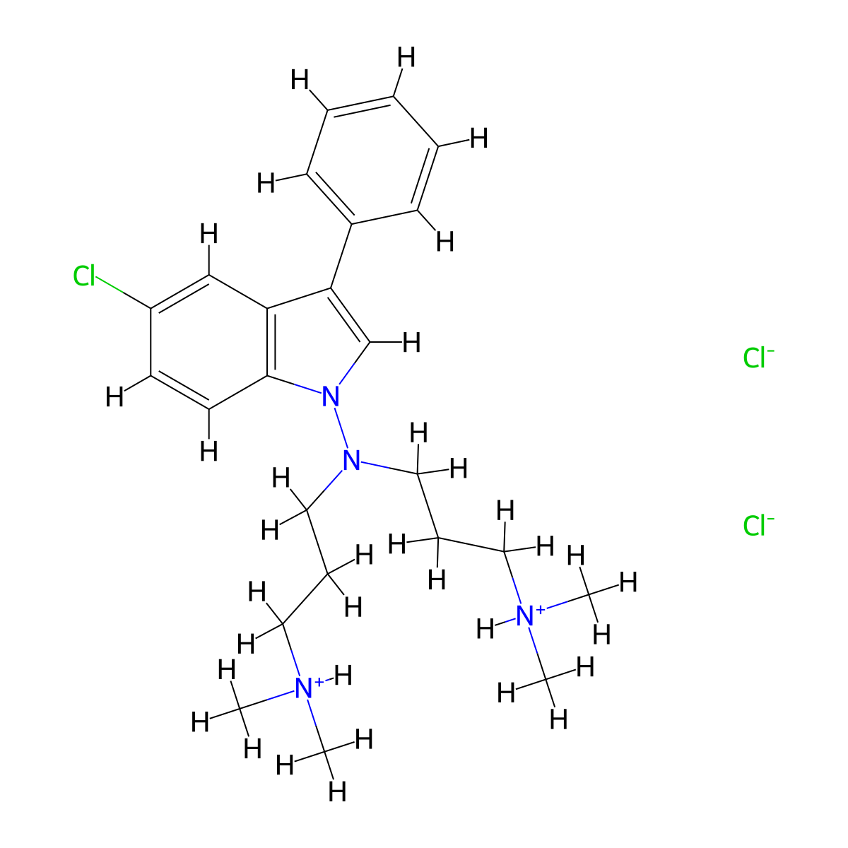 Indole, 1-(bis(3-(dimethylamino)propyl)amino)-5-chloro-3-phenyl-,dihydrochloride molecular structure, CAS 57647-50-4