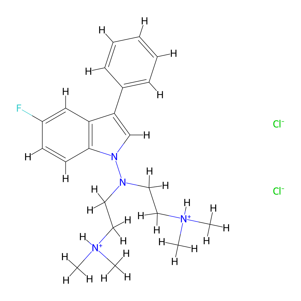 Indole, 1-(bis(2-(dimethylamino)ethyl)amino)-5-fluoro-3-phenyl-, dihydrochloride molecular structure, CAS 57647-51-5