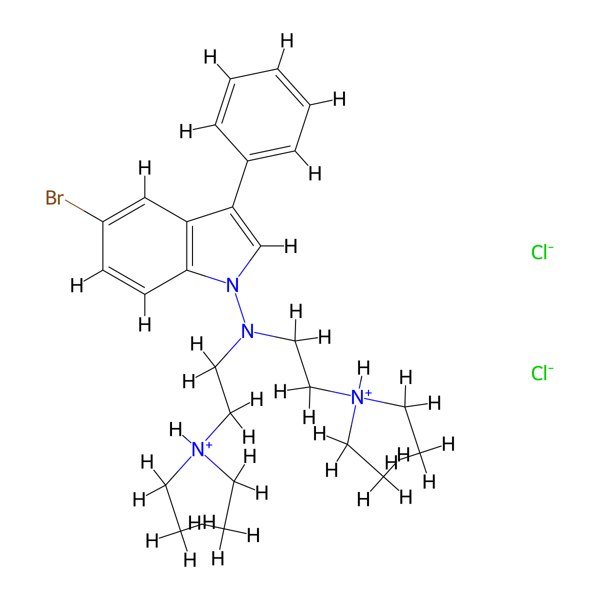 Indole, 1-(bis(2-(diethylamino)ethyl)amino)-5-bromo-3-phenyl-, dihydrochloride molecular structure, CAS 57647-52-6