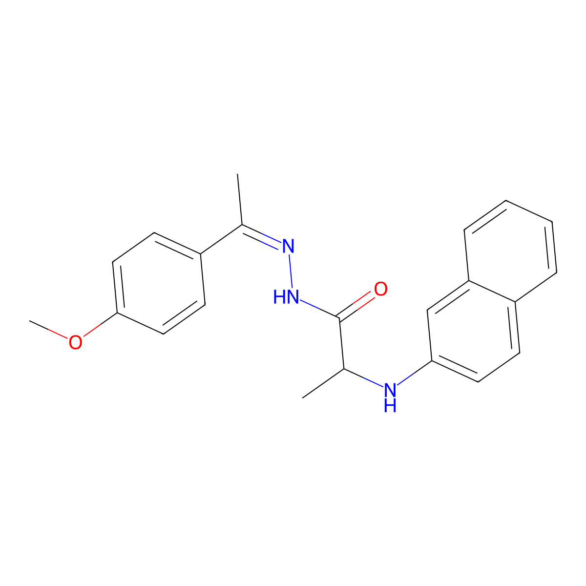 N-[1-(4-methoxyphenyl)ethylideneamino]-2-(naphthalen-2-ylamino)propanamide molecular structure, CAS 5765-45-7