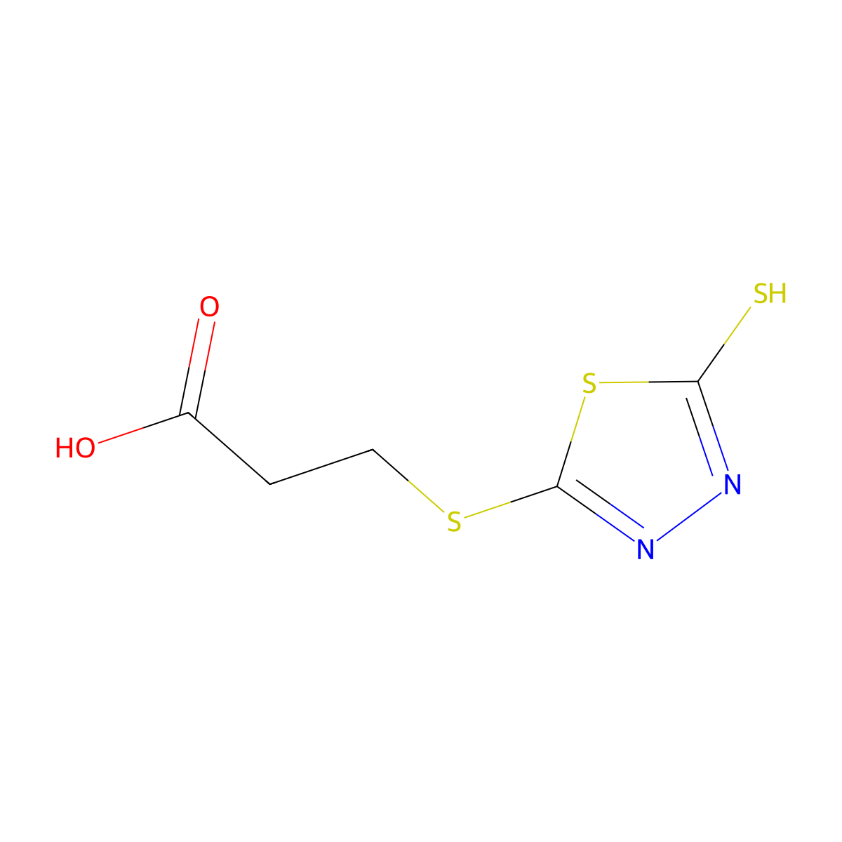 3-((5-Mercapto-1,3,4-thiadiazol-2-yl)thio)propanoic acid molecular structure, CAS 57658-21-6