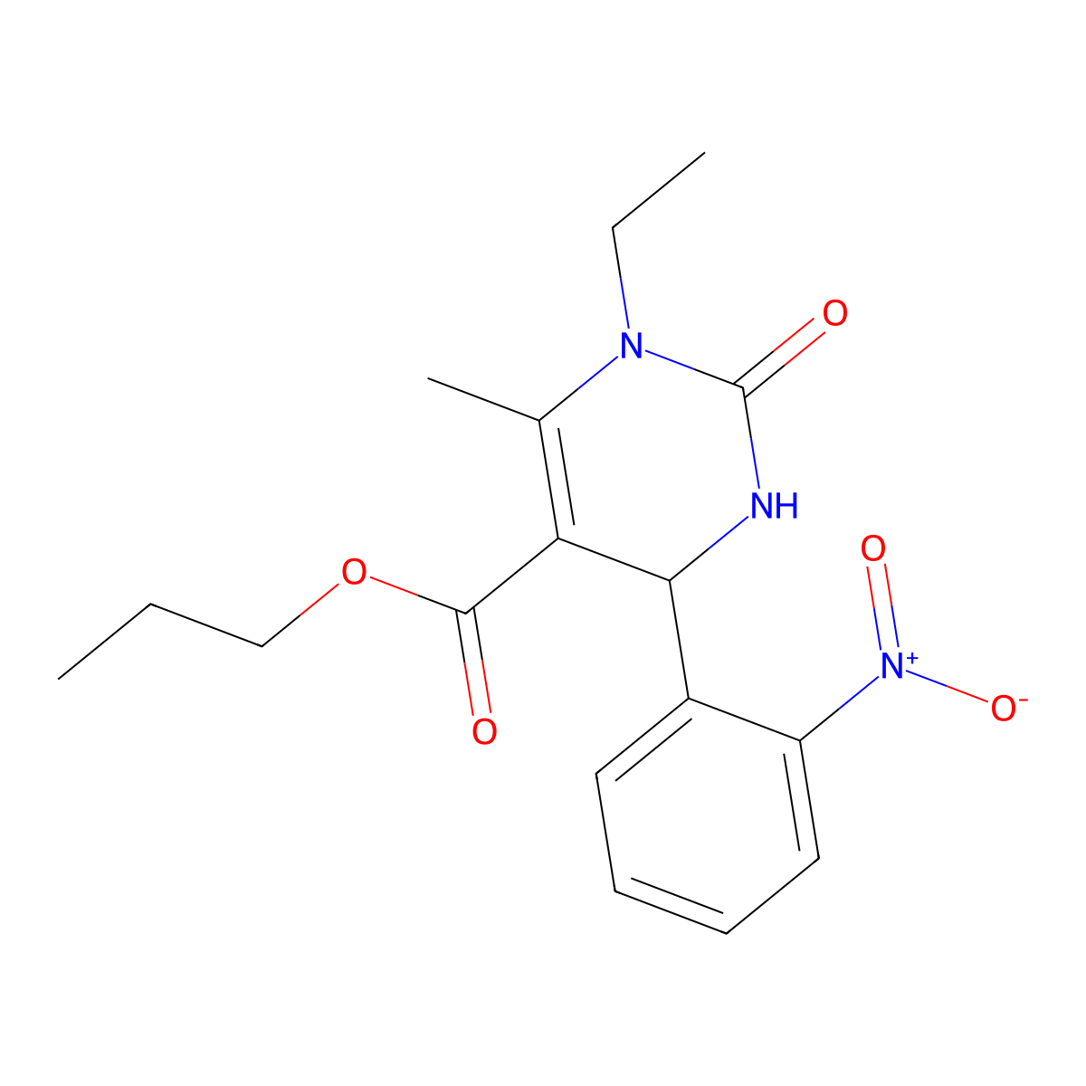 Propyl 1-ethyl-6-methyl-4-(2-nitrophenyl)-2-oxo-1,2,3,4-tetrahydropyrimidine-5-carboxylate molecular structure, CAS 5766-18-7