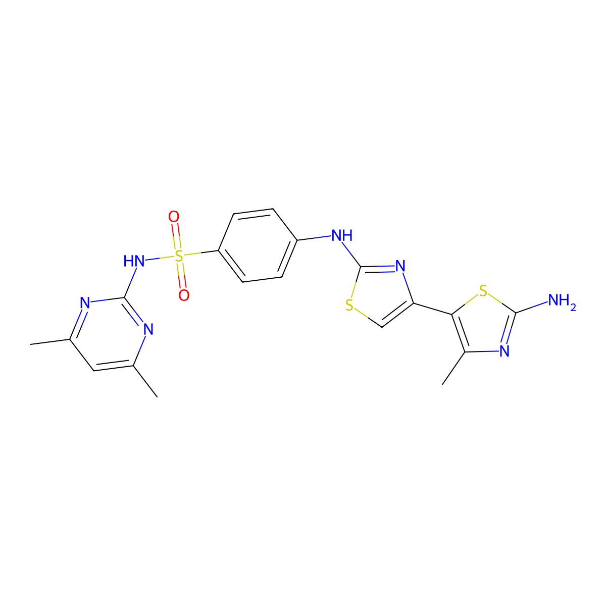 4-[[4-(2-amino-4-methyl-1,3-thiazol-5-yl)-1,3-thiazol-2-yl]amino]-N-(4,6-dimethylpyrimidin-2-yl)benzenesulfonamide molecular structure, CAS 5766-31-4