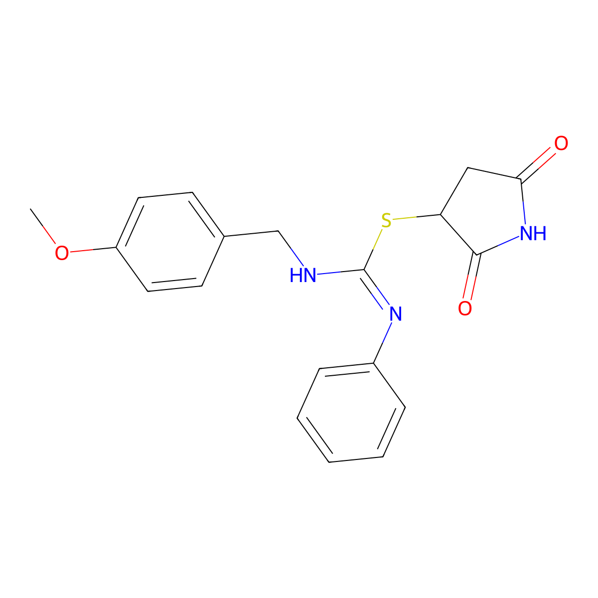 (2,5-dioxopyrrolidin-3-yl) N'-[(4-methoxyphenyl)methyl]-N-phenylcarbamimidothioate molecular structure, CAS 5766-39-2