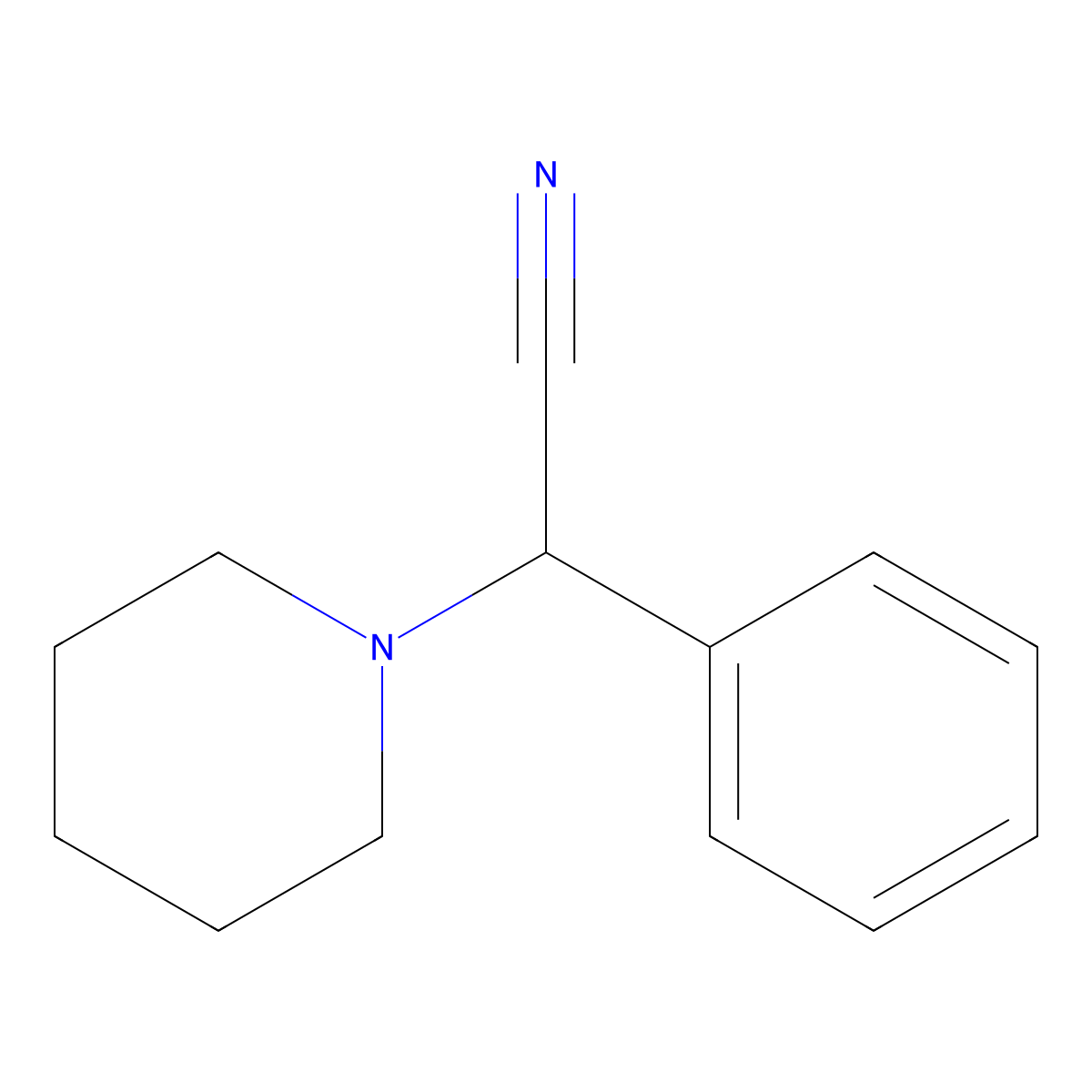 2-Phenyl-2-piperidinoacetonitrile molecular structure, CAS 5766-79-0