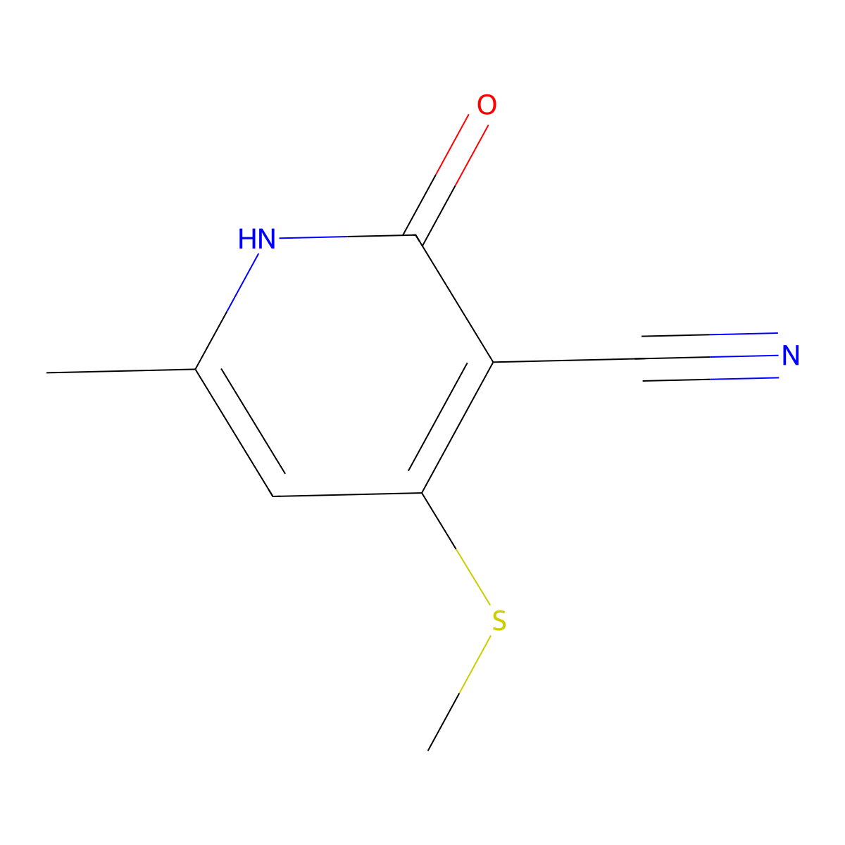 6-Methyl-4-(methylthio)-2-oxo-1,2-dihydropyridine-3-carbonitrile molecular structure, CAS 57663-05-5