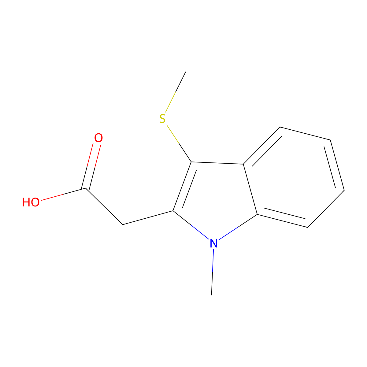 2-(1-Methyl-3-methylthioindol-2-yl)acetic acid molecular structure, CAS 57666-07-6