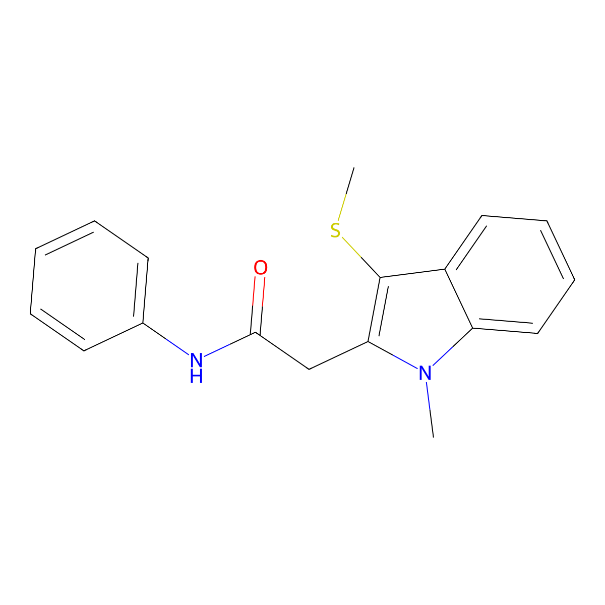 2-(1-methyl-3-methylsulfanylindol-2-yl)-N-phenylacetamide molecular structure, CAS 57666-09-8