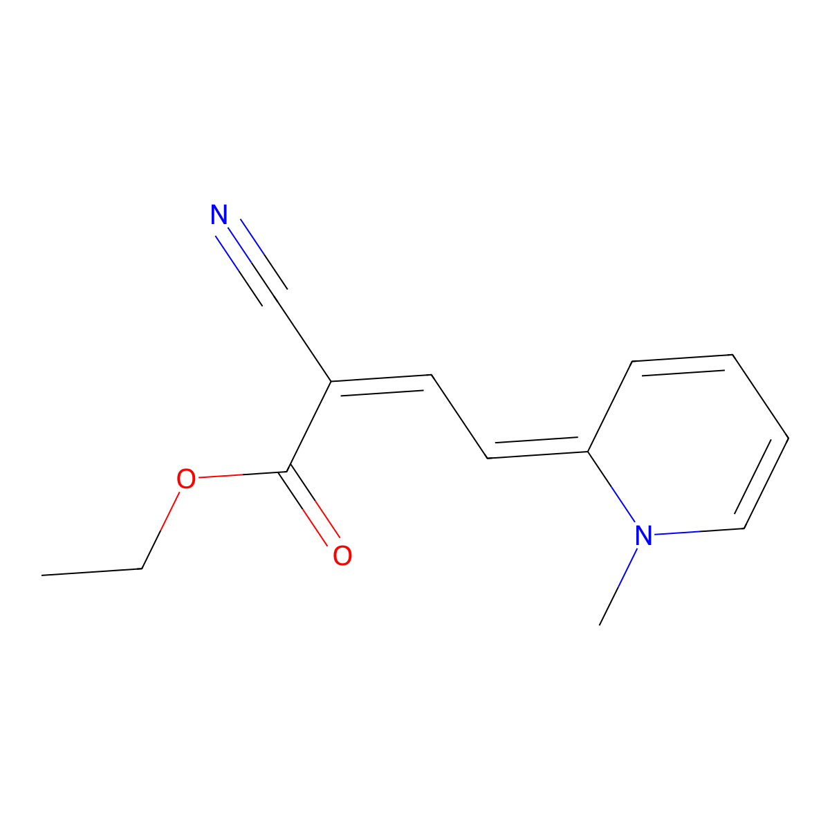 Ethyl 2-cyano-4-(1-methylpyridin-2(1H)-ylidene)but-2-enoate molecular structure, CAS 57681-46-6