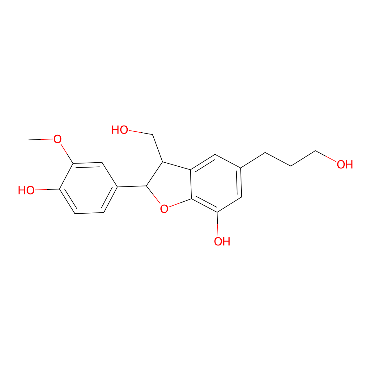 2-(4-Hydroxy-3-methoxyphenyl)-3-(hydroxymethyl)-5-(3-hydroxypropyl)-2,3-dihydrobenzofuran-7-ol molecular structure, CAS 57687-37-3