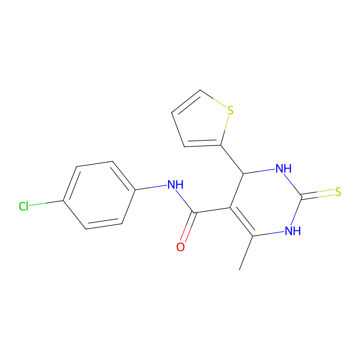 N-(4-chlorophenyl)-6-methyl-2-sulfanylidene-4-thiophen-2-yl-3,4-dihydro-1H-pyrimidine-5-carboxamide molecular structure, CAS 5769-16-4
