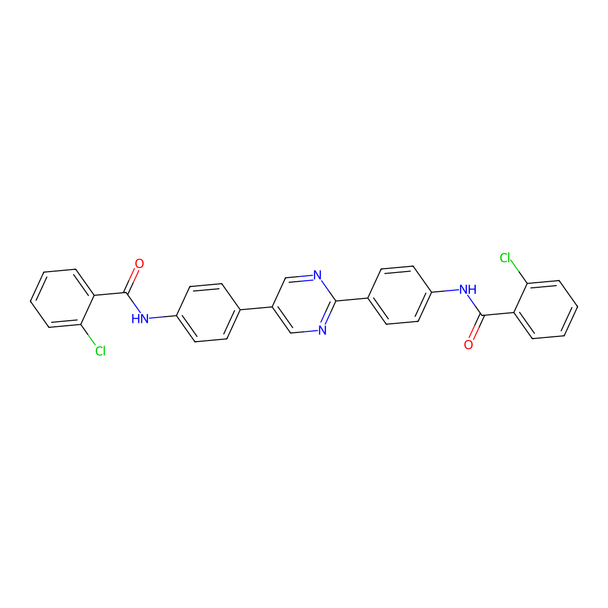 2-chloro-N-[4-[2-[4-[(2-chlorobenzoyl)amino]phenyl]pyrimidin-5-yl]phenyl]benzamide molecular structure, CAS 5769-42-6