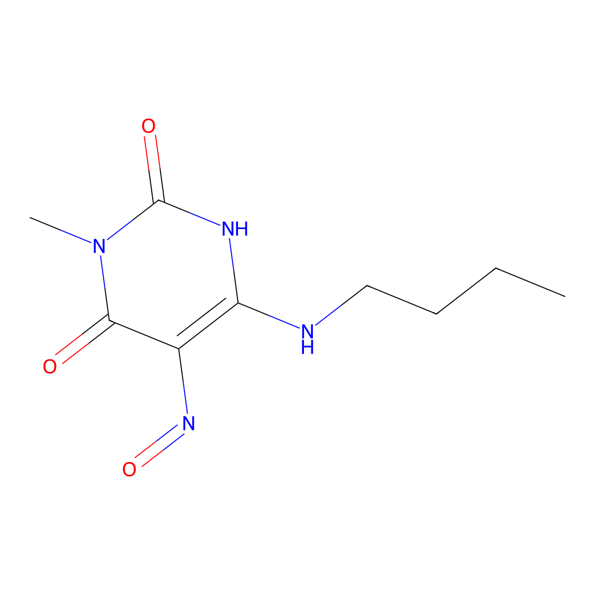 6-(butylamino)-3-methyl-5-nitrosopyrimidine-2,4(1H,3H)-dione molecular structure, CAS 5770-21-8