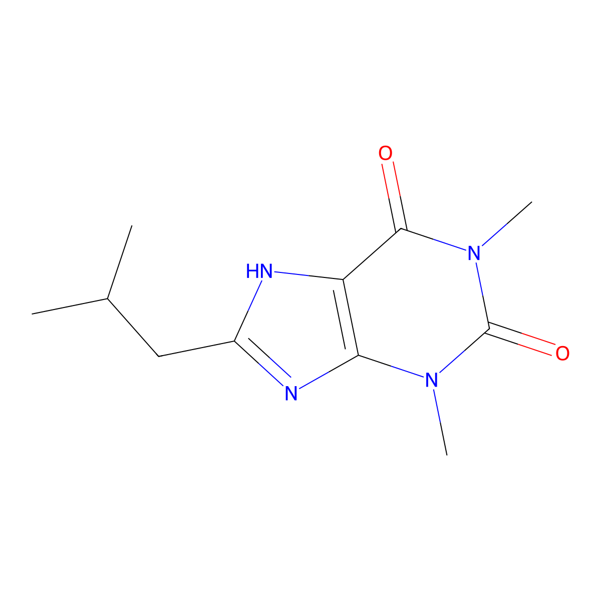 3,9-Dihydro-1,3-dimethyl-8-(2-methylpropyl)-1H-purine-2,6-dione molecular structure, CAS 5770-30-9